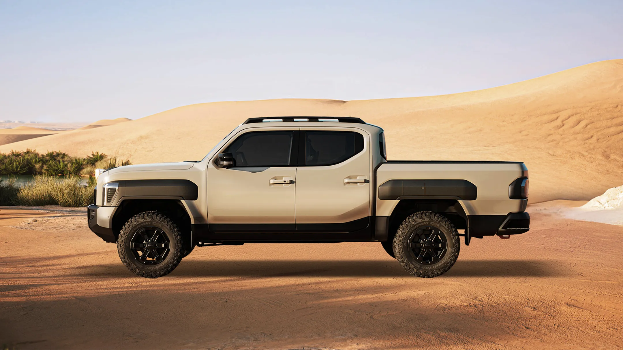 Kia Tasman 2 Kia Tasman side profile showing its dual-cab ute proportions