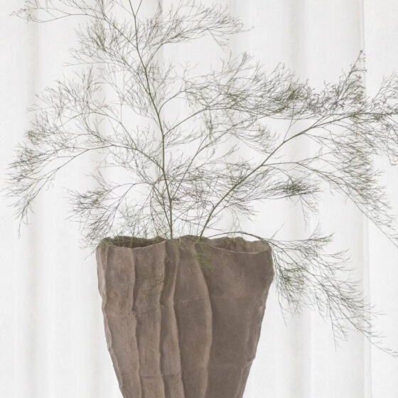Mette Ditmer Art Piece Artistic Vase in Sand on a natural timber bench