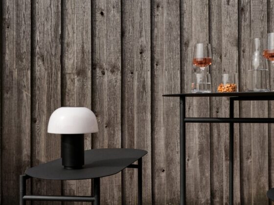 Zone Denmark Harvest Moon Lamp in black on a side table